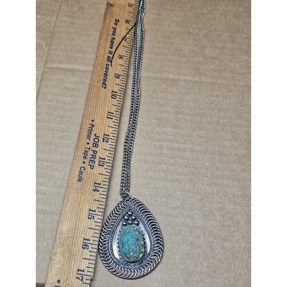 VINTAGE FAUX TURQUOISE Medallion Pendant Necklace Made In Egypt - Picture 3 of 5